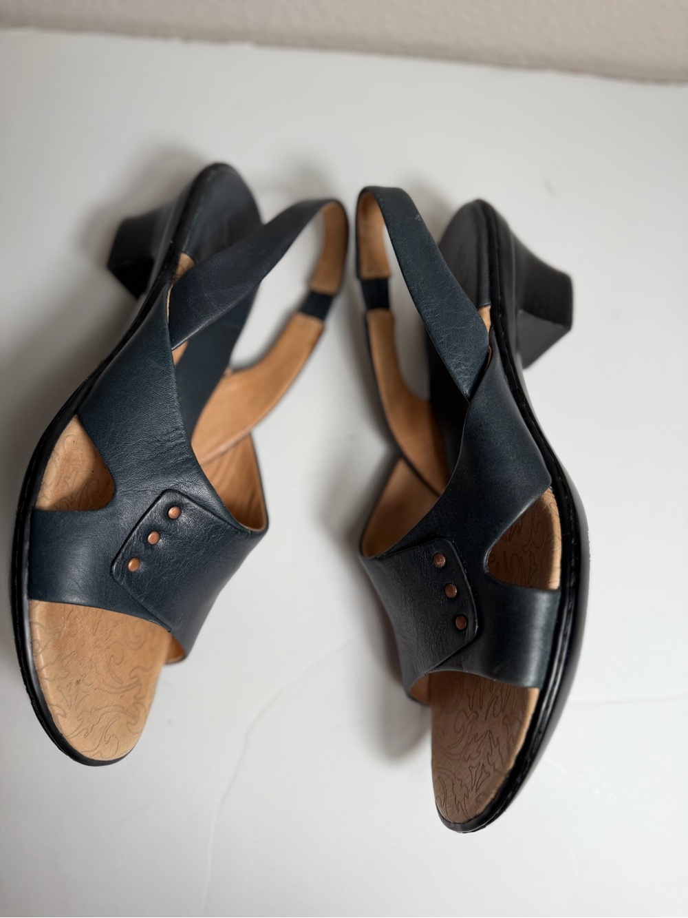 Sofft~Comfort~Navy~Leather~Peep Toe~Slingback~Block Heel~Pump~Sandal~Size 8.5 - Picture 9 of 14